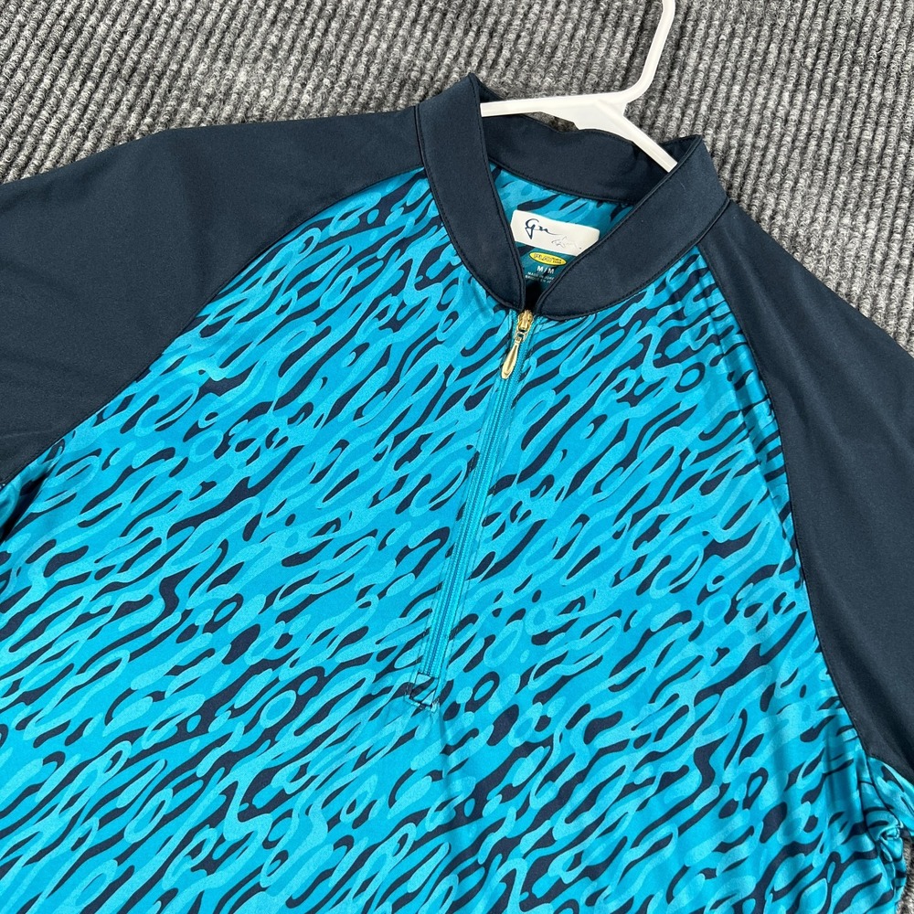 Greg Norman Pullover Shirt Womens Medium Blue Geometric Long Sleeve Performance